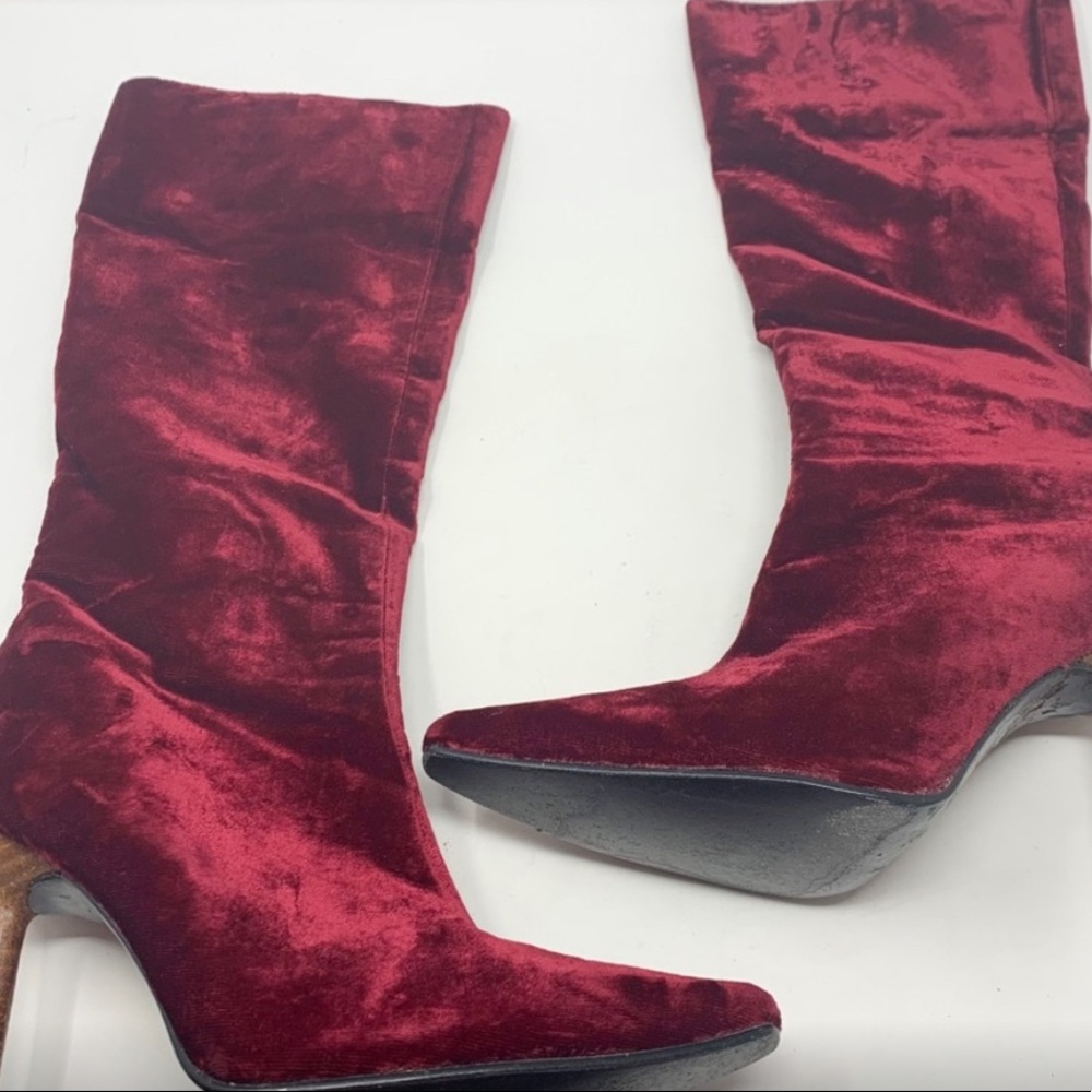 Colin Stuart red Velvet Wood Like Heeled Boot